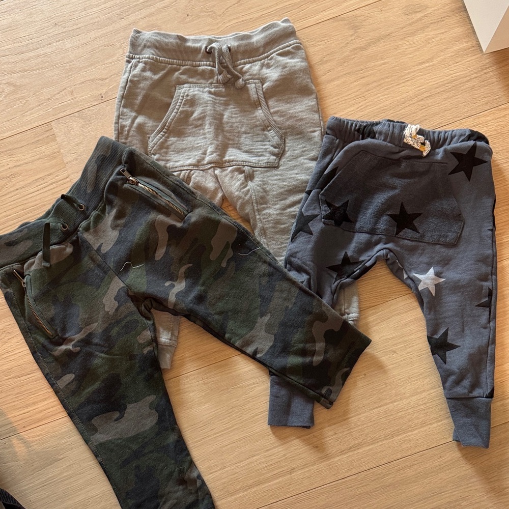 Zara Kids Cozy Jogger Pants Trio - Gray, Camo & Star Print